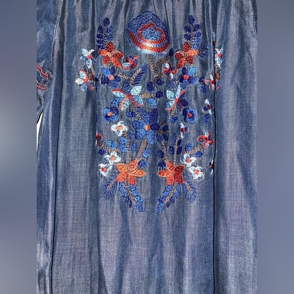 Philosophy Chambray Embroidered Floral Peasant Mini Dress‎ Women S Boho Pullover - Picture 4 of 8
